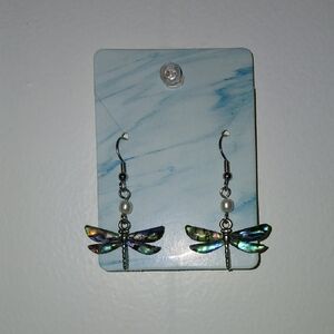 Dragonfly Dangle Earrings with Iridescent Wings